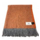 100% Wool Blanket/Throw/Rug Orange & Grey Herringbone Design